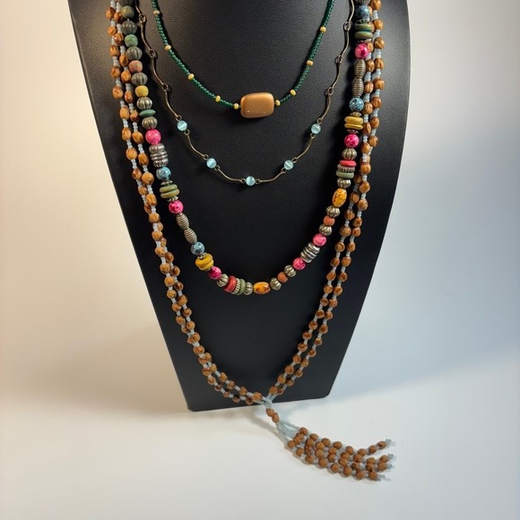 Necklace Lot Vintage Boho Seed Shell Glass Metal Links Long - Picture 3 of 7